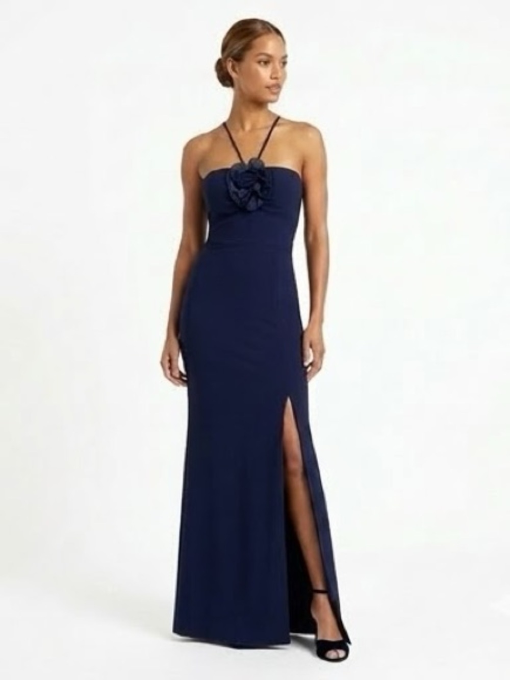 Xscape NWT Navy Blue Floral Flower spaghetti Strap Maxi Formal Dress Gown 10